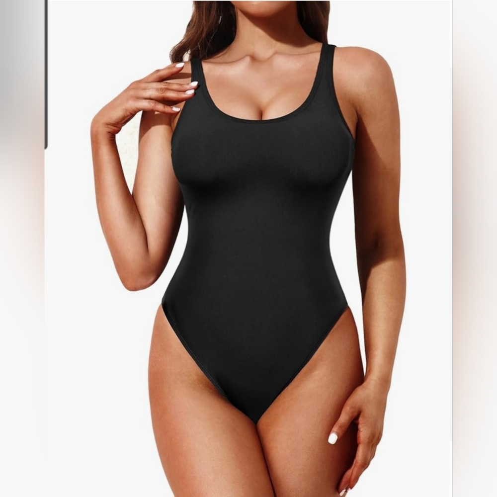 Tempt Me High Cut One Piece Swimsuit Low Back Scoop Neck Retro 80s Bathing XL